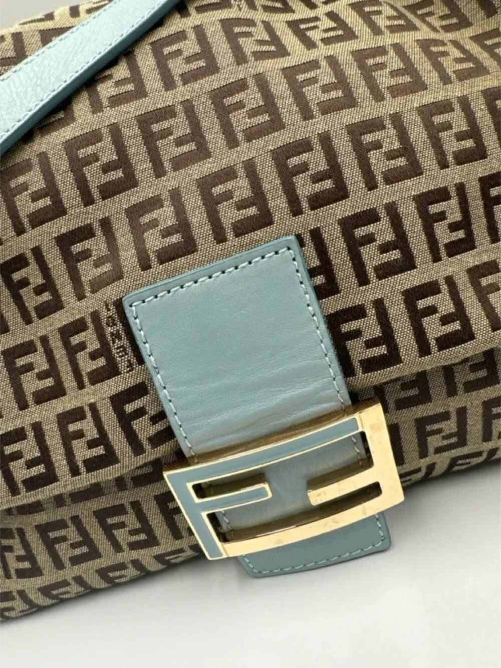 Vintage Fendi Zucchino Mamma Baguette Blue Brown - Picture 4 of 10